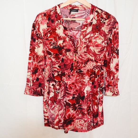 Cocomo Tunic Top Size Small Roll Tab Sz Small Red Black White Graphic - Picture 4 of 16